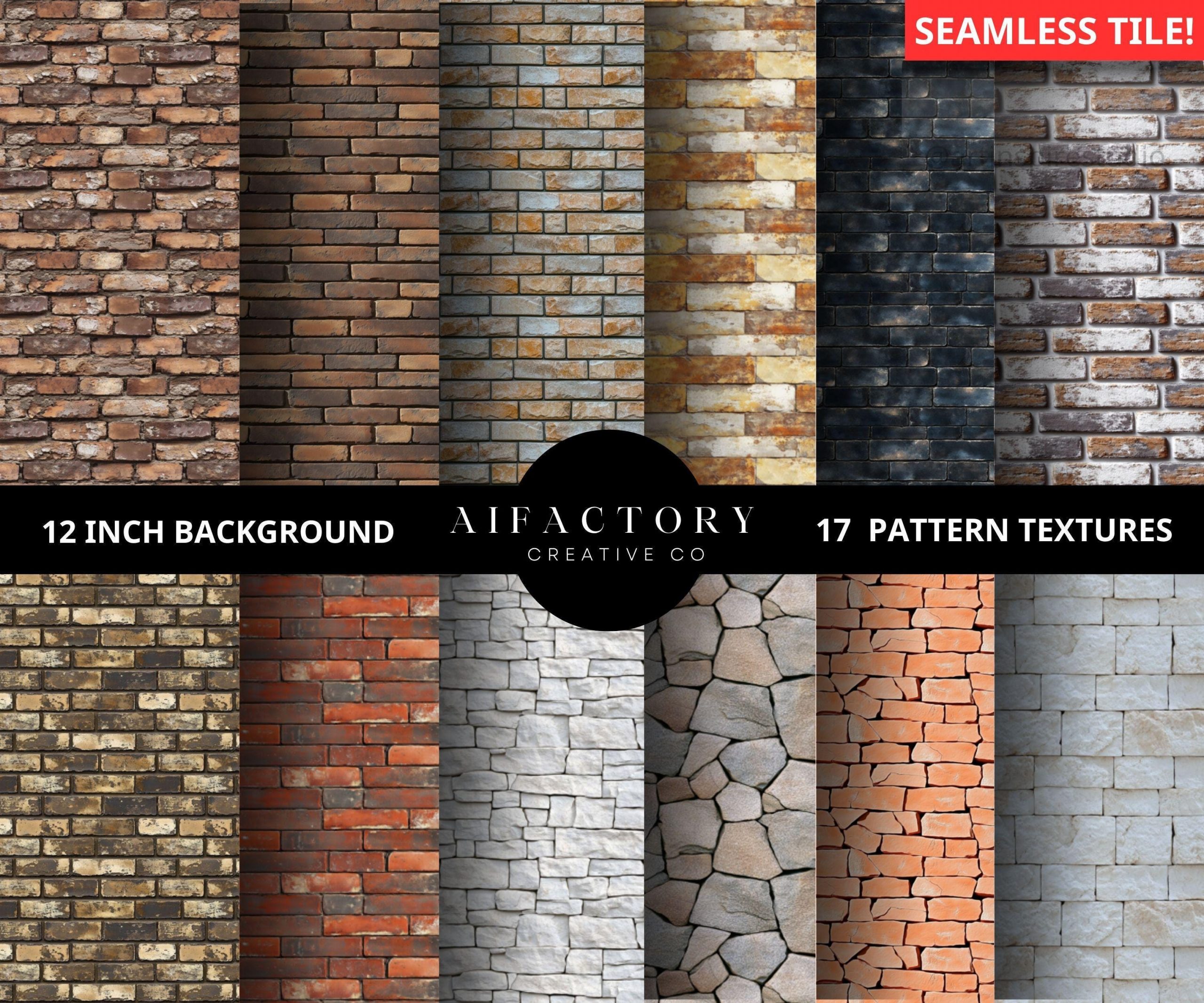 17 Brick Textures Digital Paper Seamless Rustic Brick Wall Digital ...