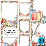 Christmas Border Clipart – Watercolor Christmas Tree & Gifts Page Border (PNG)