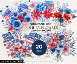 July 4th Flowers PNG, Watercolor Floral Bouquet Clipart ,Fourth Of July Sublimation Design, Trendy America USA Popular PNG