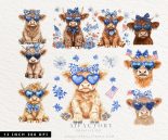 July patriotic highland cows PNG graphics Commercial Use clipart