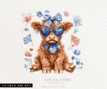 July patriotic highland cows PNG graphics Commercial Use clipart
