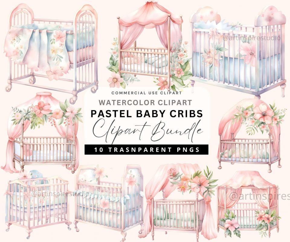 baby crib clipart set of 10