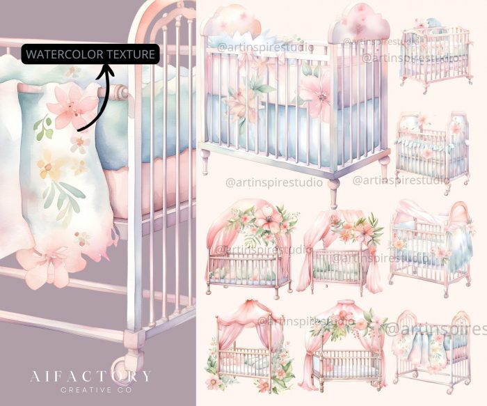 baby crib clipart set of 10