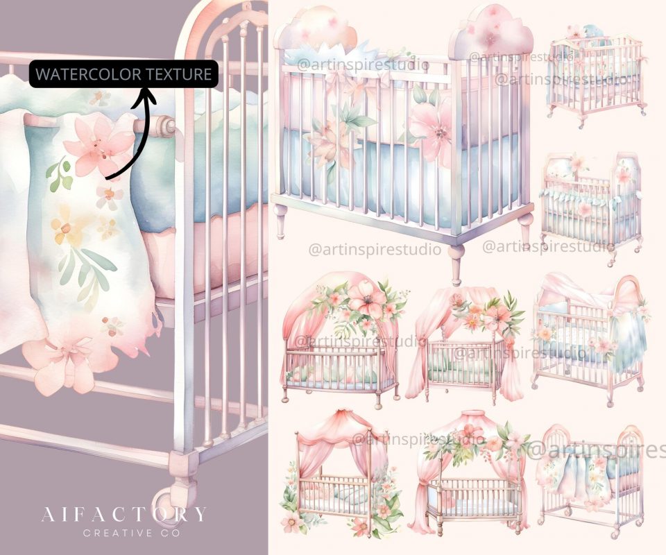 baby crib clipart set of 10