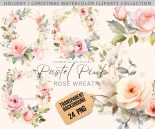 Clipart Watercolor Wreath Bundle, Roses Pink Floral Wreaths Clipart, Wedding Invitation Watercolor Winter Florals Botanical, transparent png