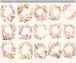 Clipart Watercolor Wreath Bundle, Roses Pink Floral Wreaths Clipart, Wedding Invitation Watercolor Winter Florals Botanical, transparent png