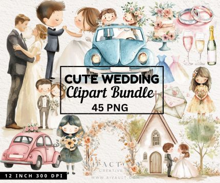 Cute Watercolor Wedding Valentines Day Clipart