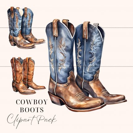 Watercolor Cowboy Boot Clipart PNG Graphics