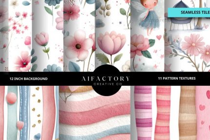 Watercolor Fairy Garden Clipart, Seamless Patterns Textures, Printable Background